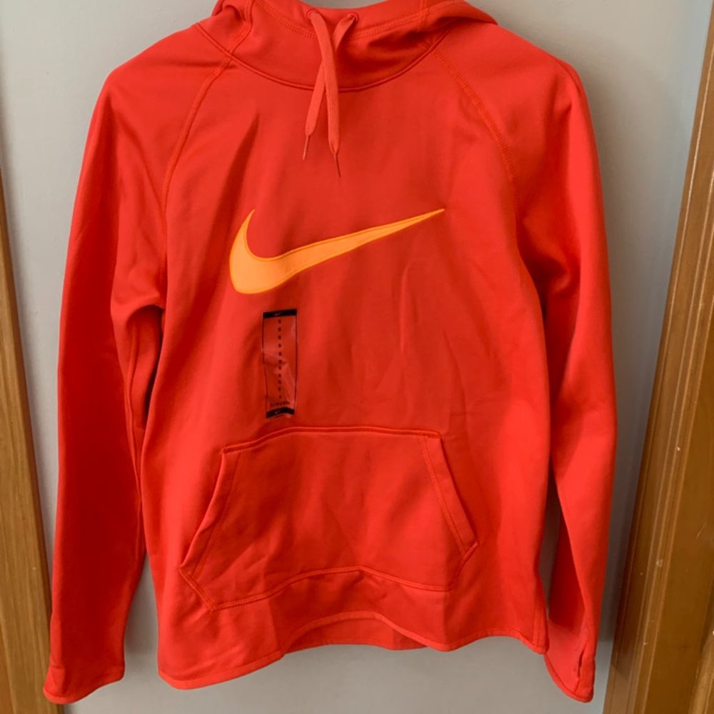 Coral pink and orange hoodie sweatshirt with thumb holes